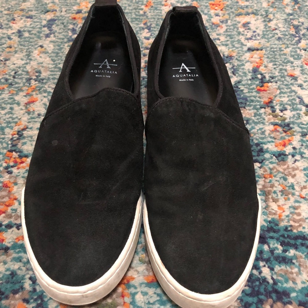 Aquatalia black suede slip-ons